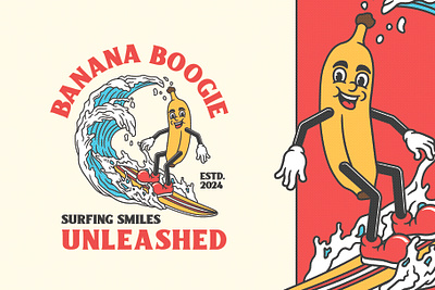 Banana Surfer banana beach brand brand identity branding cartoon character classic design graphic design illustration logo mascot retro surfing vector vintage