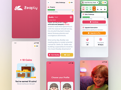 Zeaply App ai app design kidsapp learning mobile reading shots ui ux