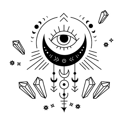 Magical symbols of eye tattoos, crystals and the moon app branding design graphic design illustration logo typography ui ux vector