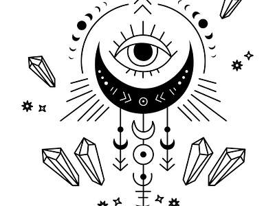 Magical symbols of eye tattoos, crystals and the moon app branding design graphic design illustration logo typography ui ux vector