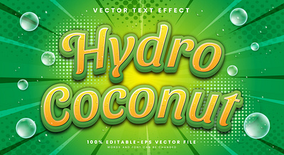 Hydro Coconut 3d editable text style Template fruit juice