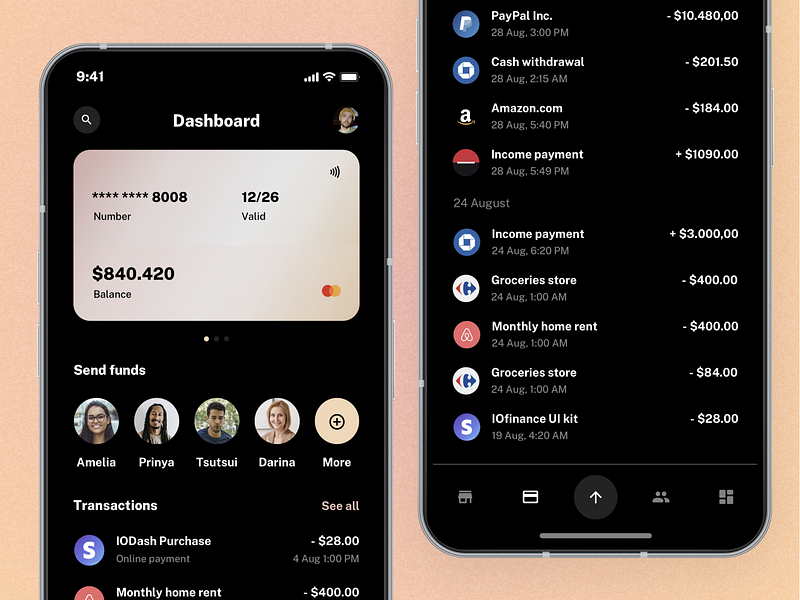 Mobile app dashboard for Financial App admin app app template bank banking dark mode dark theme dark ui dashboard figma ui kit finance fintech mobile app mobile dashboard mobile design sketch ui kit ui ui design ui kit ux