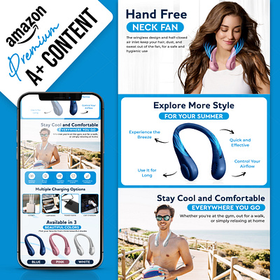 Premium Neck Fan || Amazon A+ Content || Infographics a content amazon amazon a amazon ebc amazon infographics amazon product branding design ebc design enhance brand content graphic design