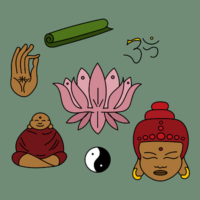 A set of items for yoga balance and spirituality app branding design graphic design illustration logo typography ui ux vector