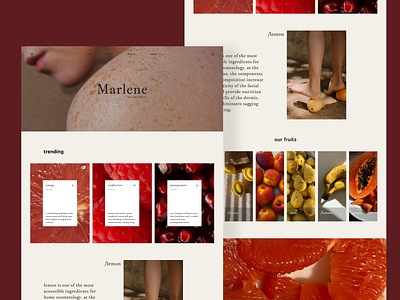 Fruit skin care cosmetics Marlene landign design cosmetics design fruits landing ui