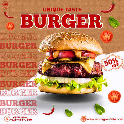 Delicious burger social media posts branding graphic design