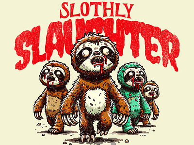 Slothly Slaughter adorable cartoon cute design funny kittl pop culture print on demand printondemand sloth t shirt t shirt design tshirt design tshirtdesign undead zombie
