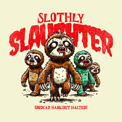 Slothly Slaughter adorable cartoon cute design funny kittl pop culture print on demand printondemand sloth t shirt t shirt design tshirt design tshirtdesign undead zombie