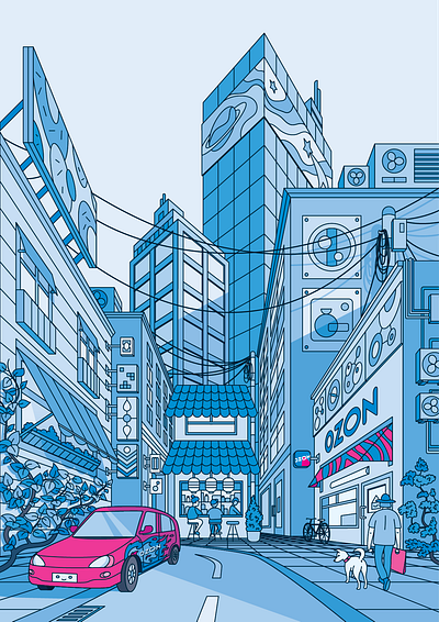 Ozon Ballon Collaboration art branding building city cityscape illustration illustrator ozon street urban