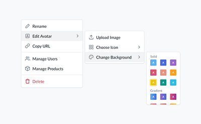 Menu Options avatar change icon color picker colors configuration edit enterprise menu menu options