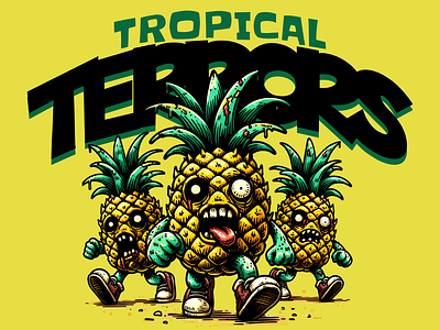 Tropical Terrors adorable cartoon cute design funny kittl pineapple pop culture print on demand printondemand t shirt t shirt design tshirtdesign undead zombie