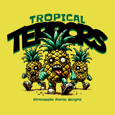 Tropical Terrors adorable cartoon cute design funny kittl pineapple pop culture print on demand printondemand t shirt t shirt design tshirtdesign undead zombie