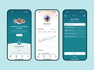 Mental health app clean flat graphs ios mental health mindfulness minimal mobile mobile app product design shadcn tailwind ui user interface ux