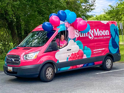 Sun & Moon Vehicle Wrap balloon bold branding bright car design dog environmental ford moon navy pink pop sun teal transportation travel van vehicle wrap