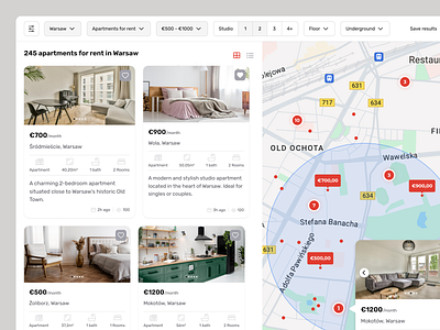 Apartment Rental in Warsaw - Real Estate Listing, Map airbnb apartment broker flat home seller housing map mls olx otodom property real estate real estate agent rental ui design warsaw warszawa web design