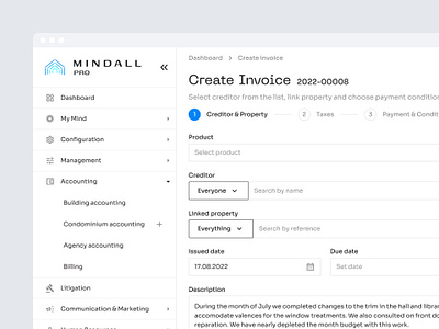 New Invoice | Real Estate Management Platform accounting automation bank billing creditor design digital form invoice payment property real estate tax ui ux