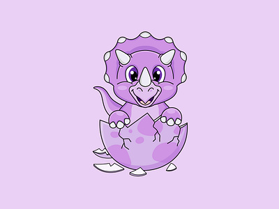 baby Triceratops hatching from egg cartoon cute cartoon dino fiverr illustration vector art