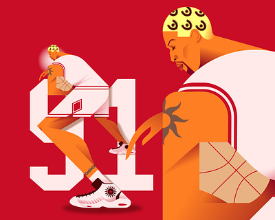 Dennis Rodman 90s allstar ball balling basketball character colors converse dennis rodman flat hair illustration legend minimal minimalist nba sneakers sport tattoo worm