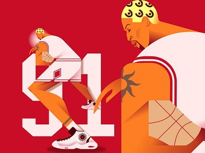 Dennis Rodman 90s allstar ball balling basketball character colors converse dennis rodman flat hair illustration legend minimal minimalist nba sneakers sport tattoo worm