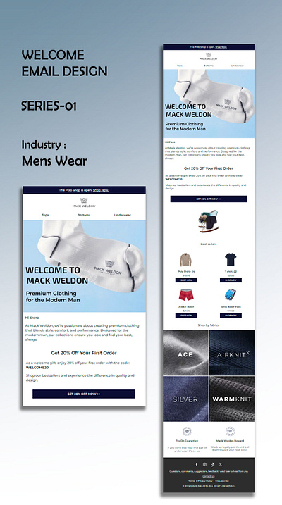 Welcome email design for Mack Weldon branding email email design email flow design graphic design klaviyo klaviyo email auomation klaviyo email design klaviyo email flows