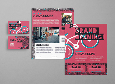 Fun Bicycle Brand Identity Set bicycle bike rental bike shop branding city bike fun graphic design illustration marketing playful