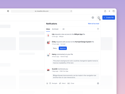 Notifications 🔔 accept app browser chrome create dashboard design design system desktop hover modal notification notify settings ui ux