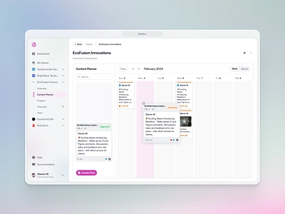 Social Media Content Planner ai branding calendar clean crm dashboard dashboardui design flat minimal platform product productdesign saas shadcn social media tailwind ui userinterface