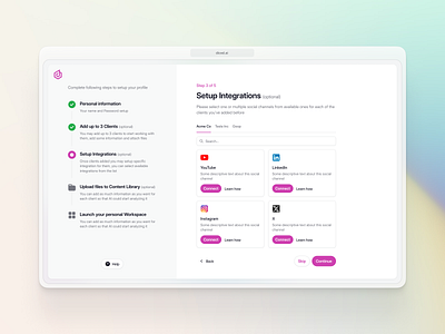 Onboarding Flow for an AI SaaS App ai ai saas branding clean clean ui dashboard ui design flat minimal onboarding onboarding flow productdesign saas saas dashboard tailwind ui user interface uxui