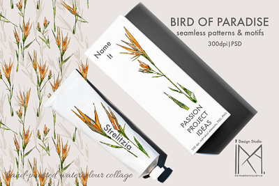 Bird of Paradise Flower Pattern Collection bird of paradise botanical collage exotic fabric design floral flower graphic design nature orange pattern print repeated pattern seamless summer surface design