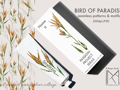 Bird of Paradise Flower Pattern Collection bird of paradise botanical collage exotic fabric design floral flower graphic design nature orange pattern print repeated pattern seamless summer surface design