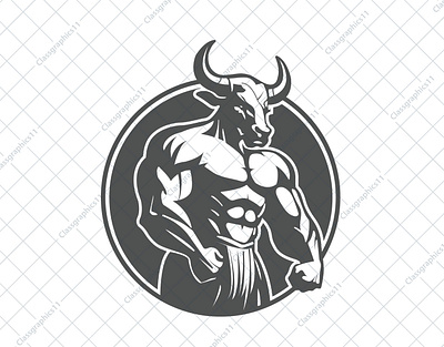 Minotaur Muscles Man brawny arms horns logo minotaur muscles power lift power logo strength symbol