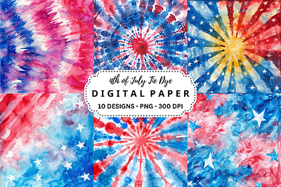 4th of July Tie Dye Digital Paper tumbler wrap
