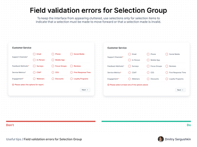 Selection Group | validation errors checkbox checkbox error checkbox group checkbox selection checkbox validation checkboxes error error message errors item item selection radio button radio selection selection group selection items selection validation ux ux tip ux tips validation