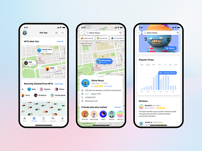 Location-Based NFT Discover Experience branding clean css design flat map minimal mobile mobile app design mobile ui nft product design saas shadcn tailwind ui user inteface website