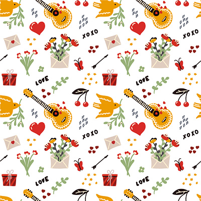 Pattern with love bird flowers gift guitar list love pattern saint valentine