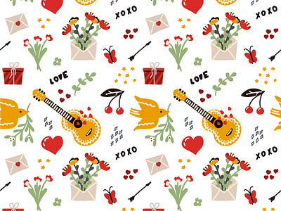Pattern with love bird flowers gift guitar list love pattern saint valentine