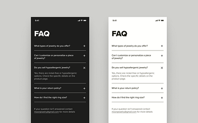 DailyUI 092 - Frequently Asked Questions app branding dark mode design faq figma frequently asked questions graphic design grey icon illustration light mode list logo mono monochrome questions ui ux