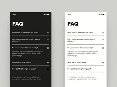 DailyUI 092 - Frequently Asked Questions app branding dark mode design faq figma frequently asked questions graphic design grey icon illustration light mode list logo mono monochrome questions ui ux