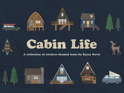 Cabin Life Icon Collection 70s cabin camper van camping clip art design elements flat icon graphic design icon design iconography icons nature outdoor icons outdoors pacific northwest pnw westcoast