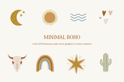 Minimal Boho Vector Graphics bohemian boho branding cactus clip art desert flat icon flowers home decor icon design iconography icons illustration logo minimal moon sun vector vector icons whimsical