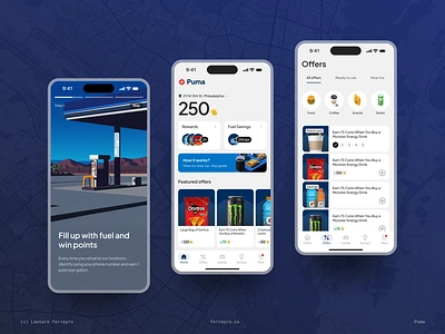 Puma Rewards & Loyalty App app gas illustration isometric loyalty mobile product design pump rewards ui ux