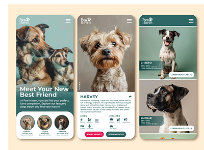 Paw Haven Mobile UI Design adoption cats cute dogs design dogs graphic design illustration logo mobile pet adoption ui