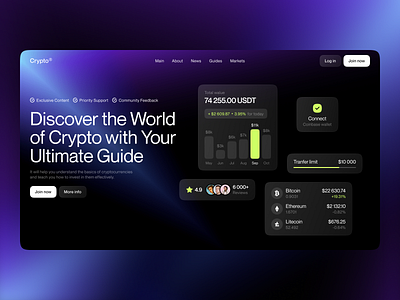 Crypto Education Landing Page chain clean coin courses crypto cryptocurrency defi dex education exchange saas startup token ui ux web design whitelist