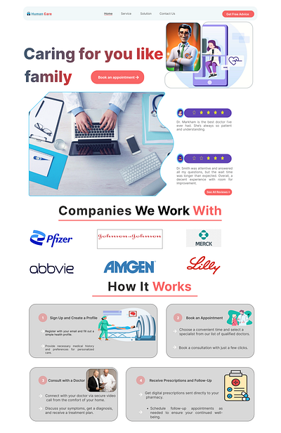 Human Care - Healthcare Website Design app design healthcare website design illustration landing page design ui ux vector website design