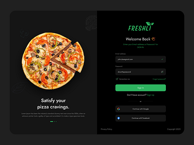 Freshli Pizza Login Page creative design form login login form login page loginform loginpage pizza pizza delivery pizza website prototype uidesign uiux uxdesign uxui webdesign website