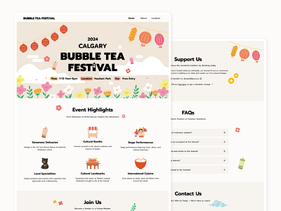 Bubble Tea Festival Landing Page accessibility design animation branding bubble tea design festival graphic design illustration landing page logo rwd ui ui design uiux website
