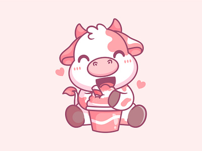 Pink Cow animal character cow cream cute drink ice illustration kawaii love mascot pink snow strawberry