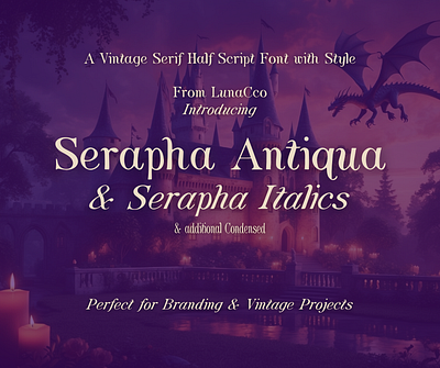 Serapha Antiqua Serif Half Script Font with Condensed & Italics branding font design typeface