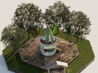 Llao llao Booth 3d b3d blender cycle food illustration isometric render trees yogurt