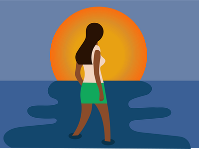 Sunset By the Sea adobe illustrator beach girl native girl nature outdoors summer sunset